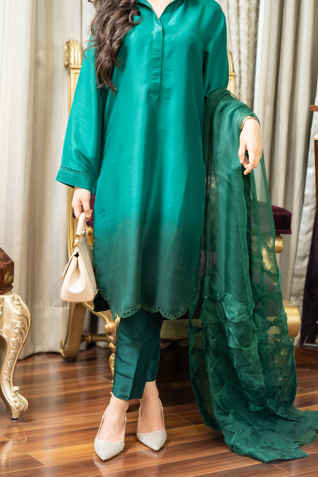 Emerald Grace – 3 Piece Silk Embroidered Suit