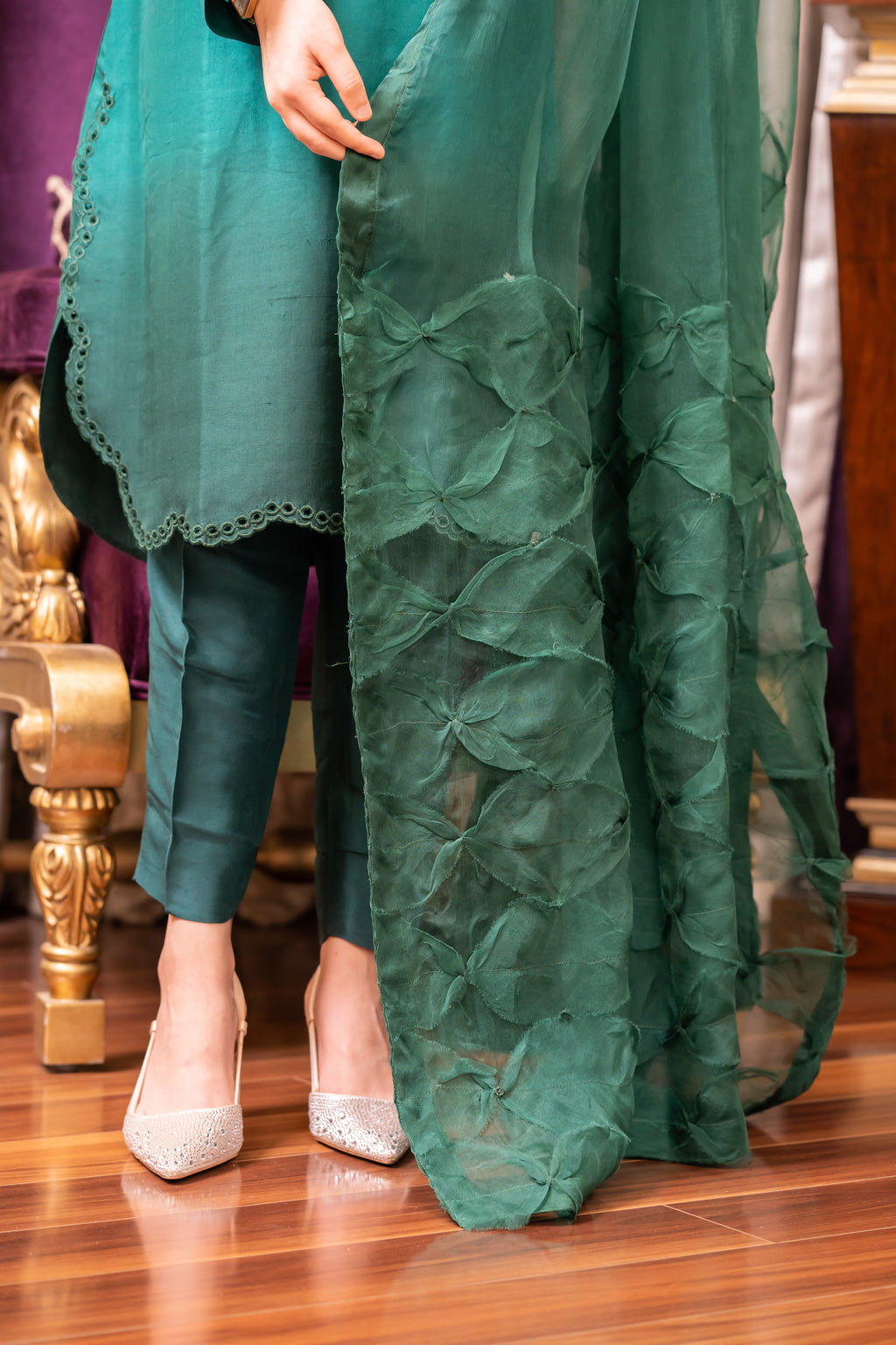 Emerald Grace – 3 Piece Silk Embroidered Suit