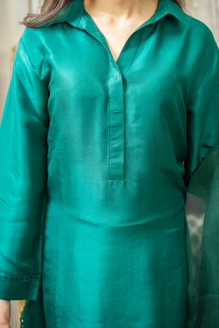Emerald Grace – 3 Piece Silk Embroidered Suit