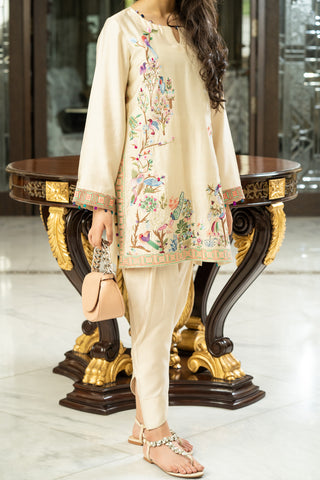 Ivory Kurta Set with Multicolor Embroidered Birds & Florals