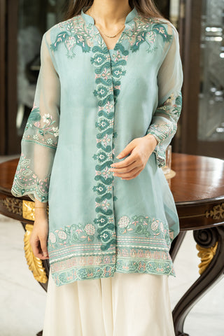 Elegant Aqua Embroidered Kurta Set with Ivory Palazzo