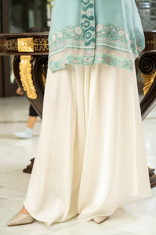 Elegant Aqua Embroidered Kurta Set with Ivory Palazzo