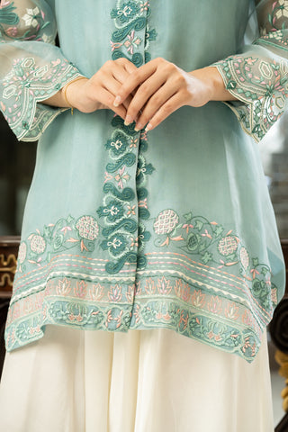 Elegant Aqua Embroidered Kurta Set with Ivory Palazzo