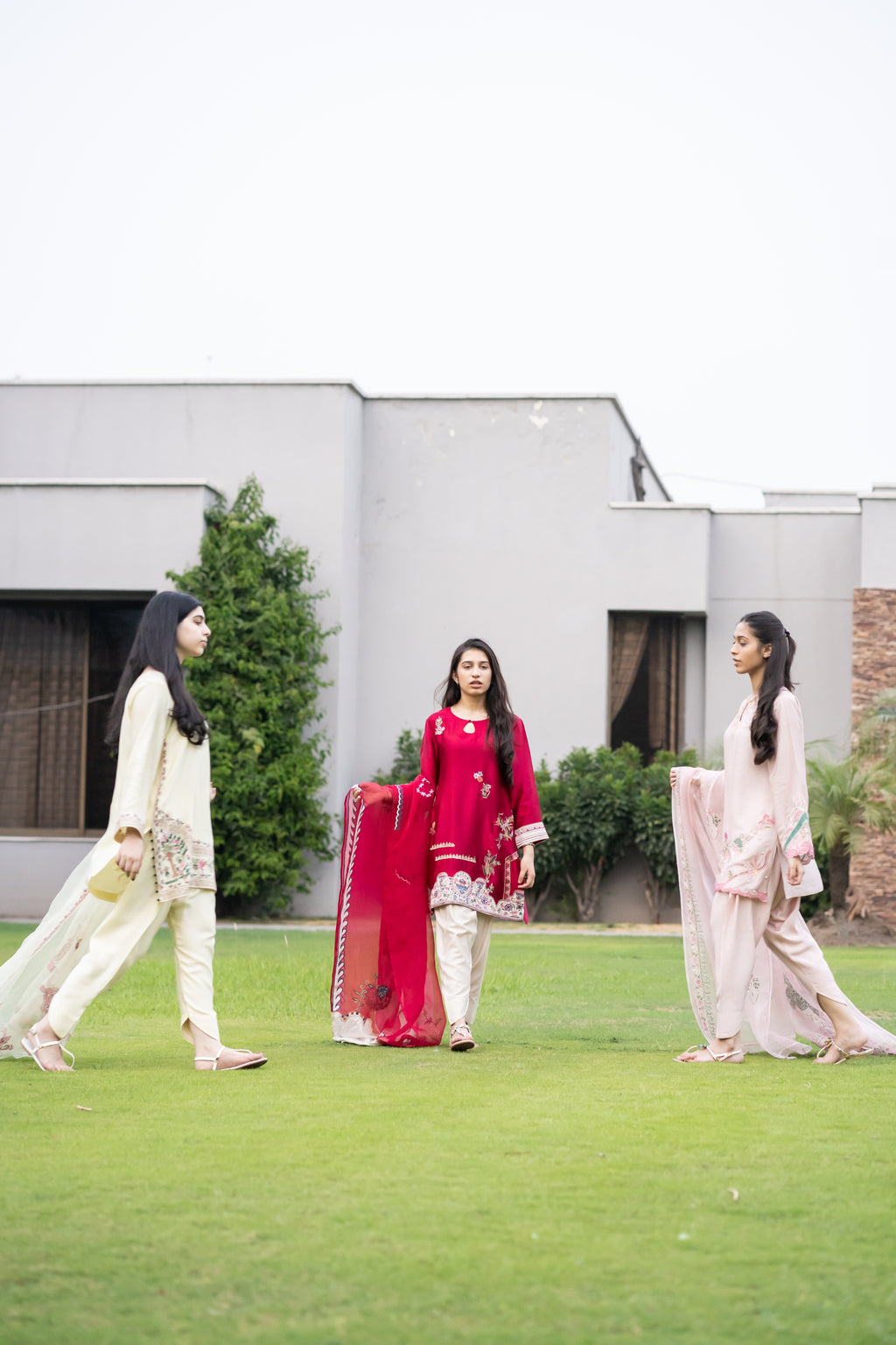 Fuchsia Pink Embroidered Kurta with Ivory Palazzo