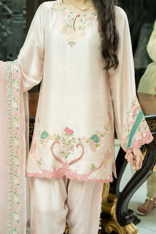 Blush Garden – Soft Pink Embroidered Three-Piece Suit