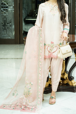 Blush Garden – Soft Pink Embroidered Three-Piece Suit