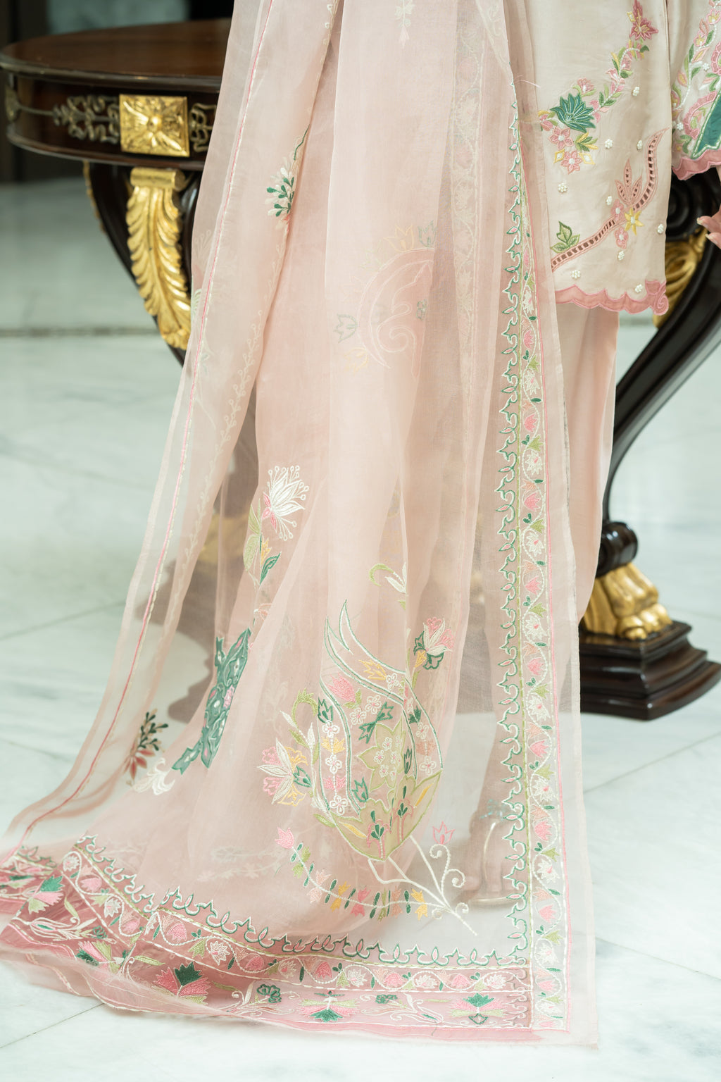 Blush Garden – Soft Pink Embroidered Three-Piece Suit