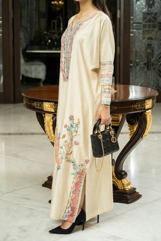 Regal Ivory – Luxe Embroidered Kaftan Dress