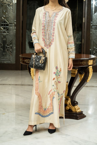 Regal Ivory – Luxe Embroidered Kaftan Dress