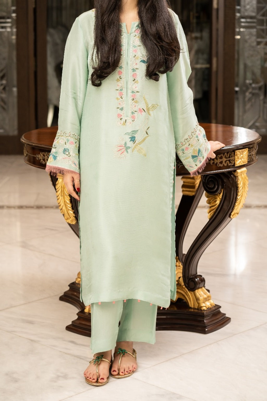Mint Whisper – Light Green Embroidered Kurta Set